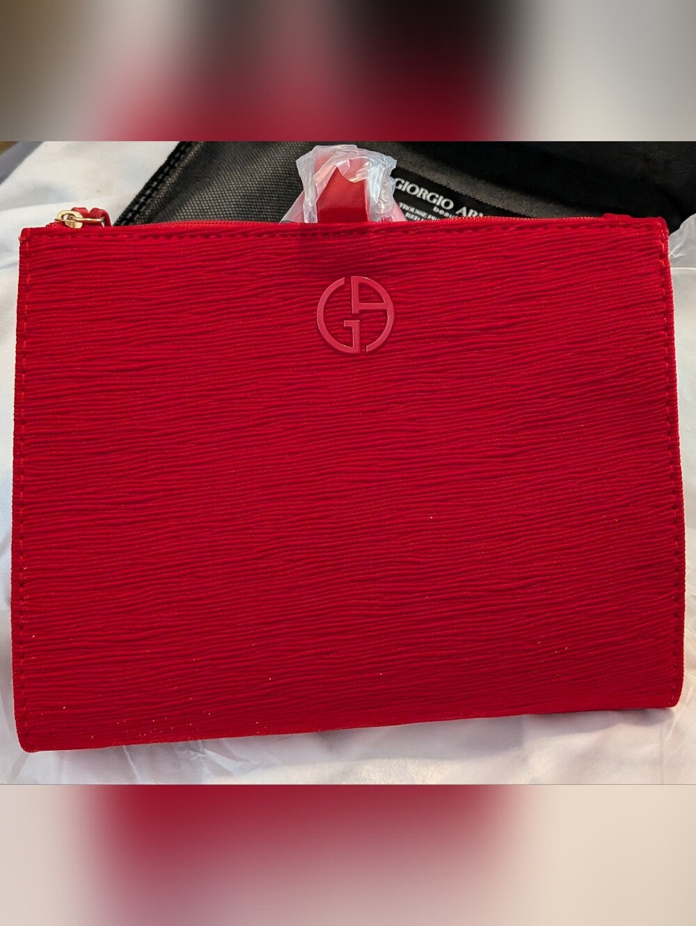 Giorgio Armani Red Textured Make Up Bag